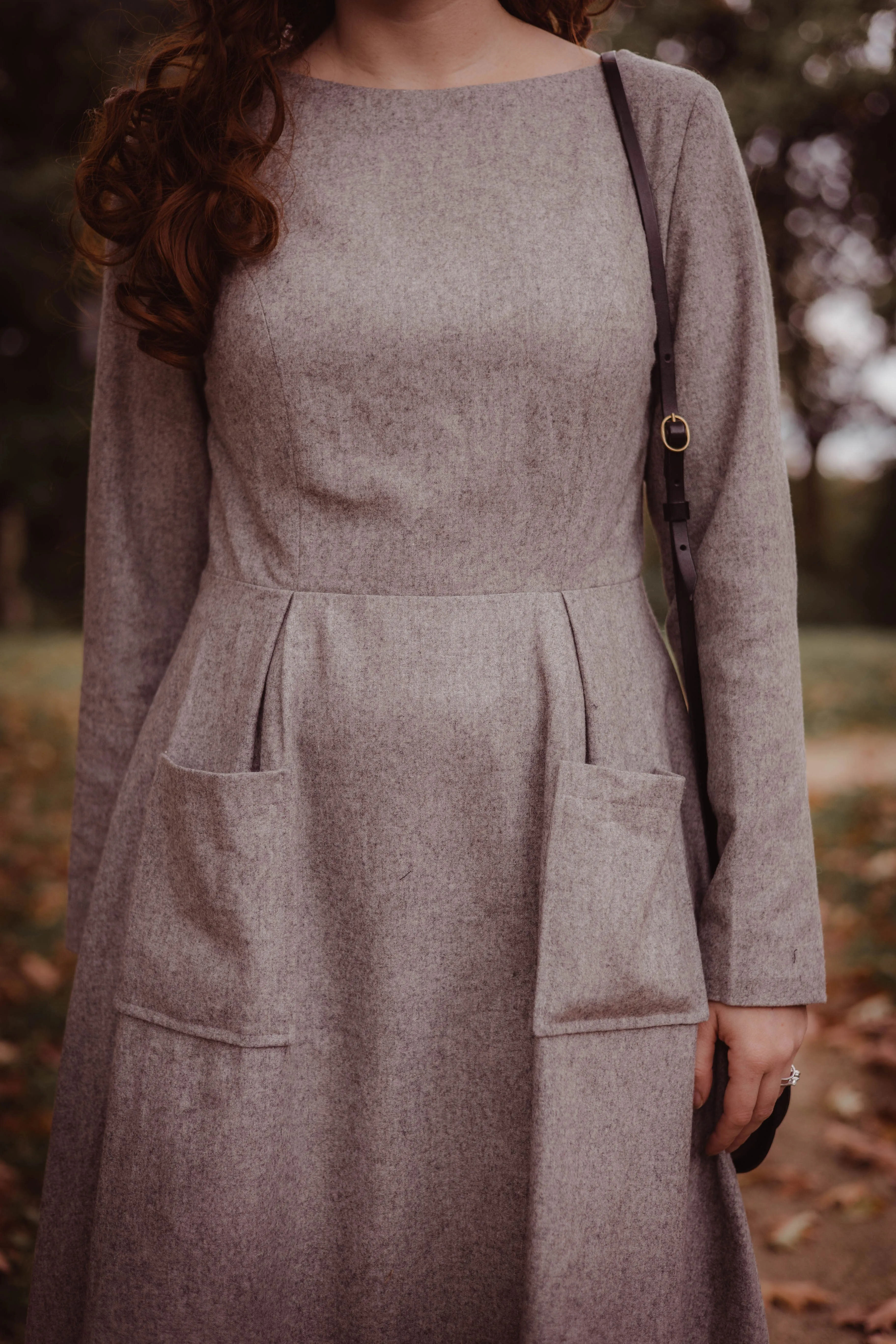 Gray Winter Long SleeveWool Dress Women 3258