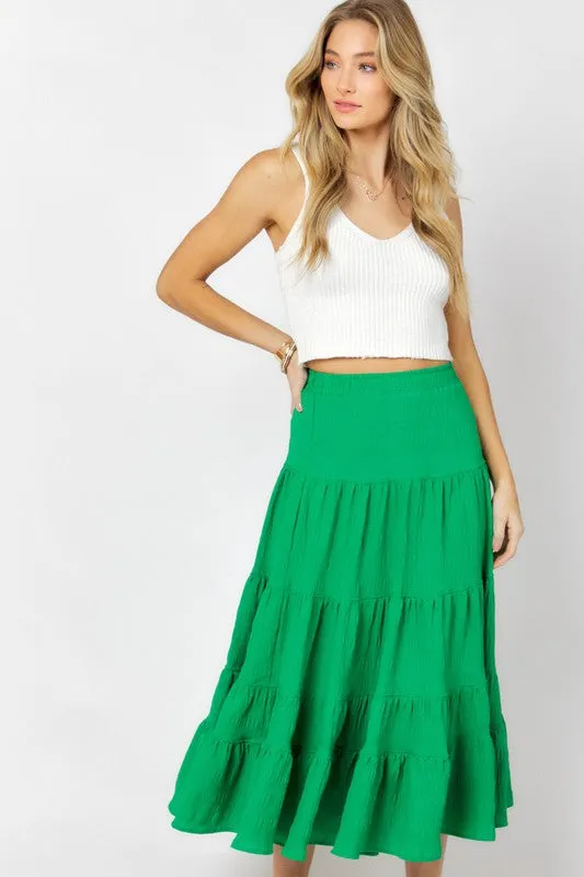 Green Crinkle Maxi Skirt