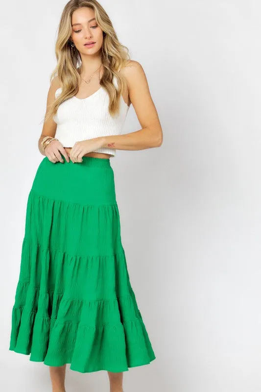 Green Crinkle Maxi Skirt
