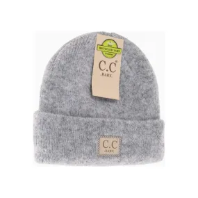 Heather Light Grey Soft Ribbed Leather Patch C.C. Newborn Knit Hat