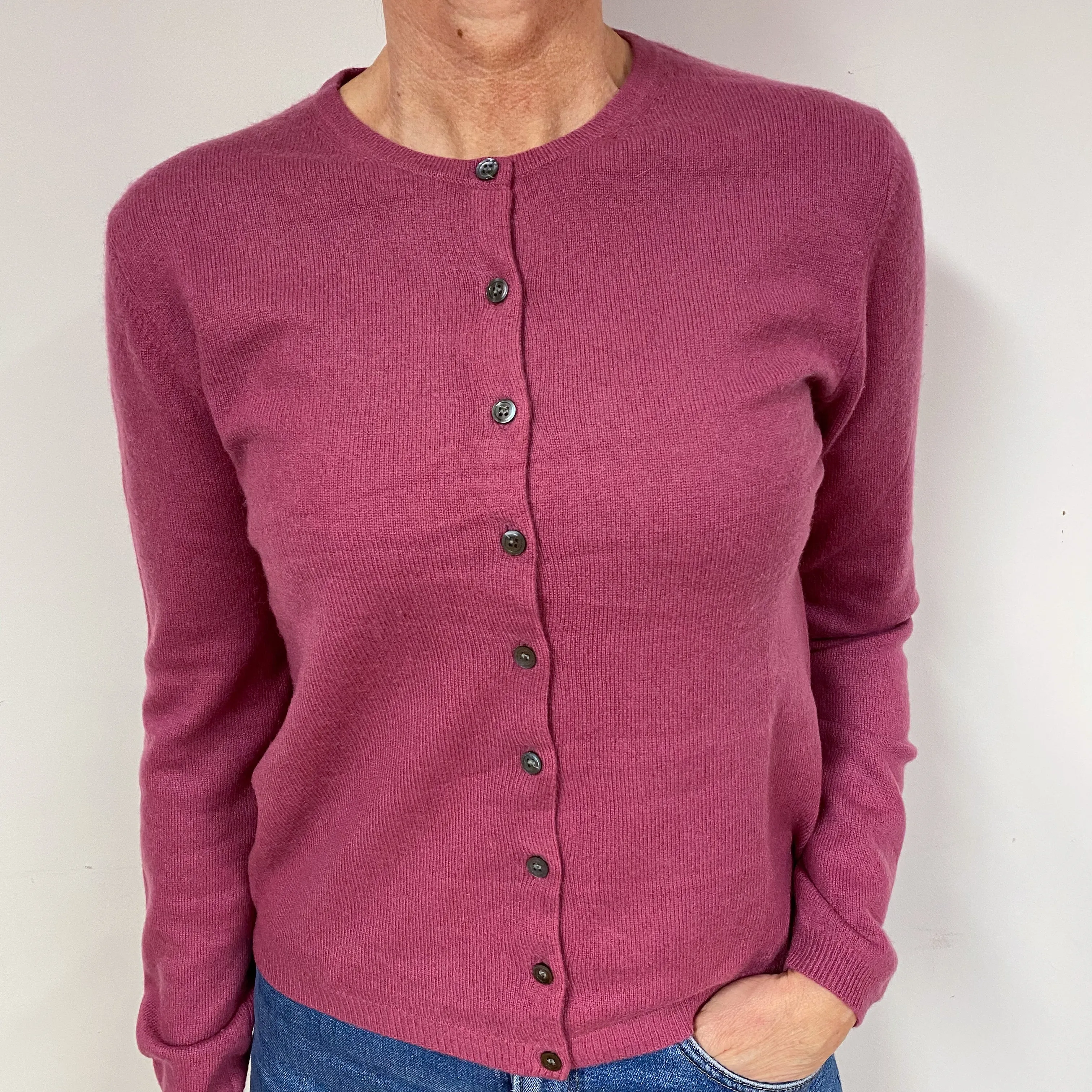 Heather Pink Cashmere Crew Neck Cardigan Medium