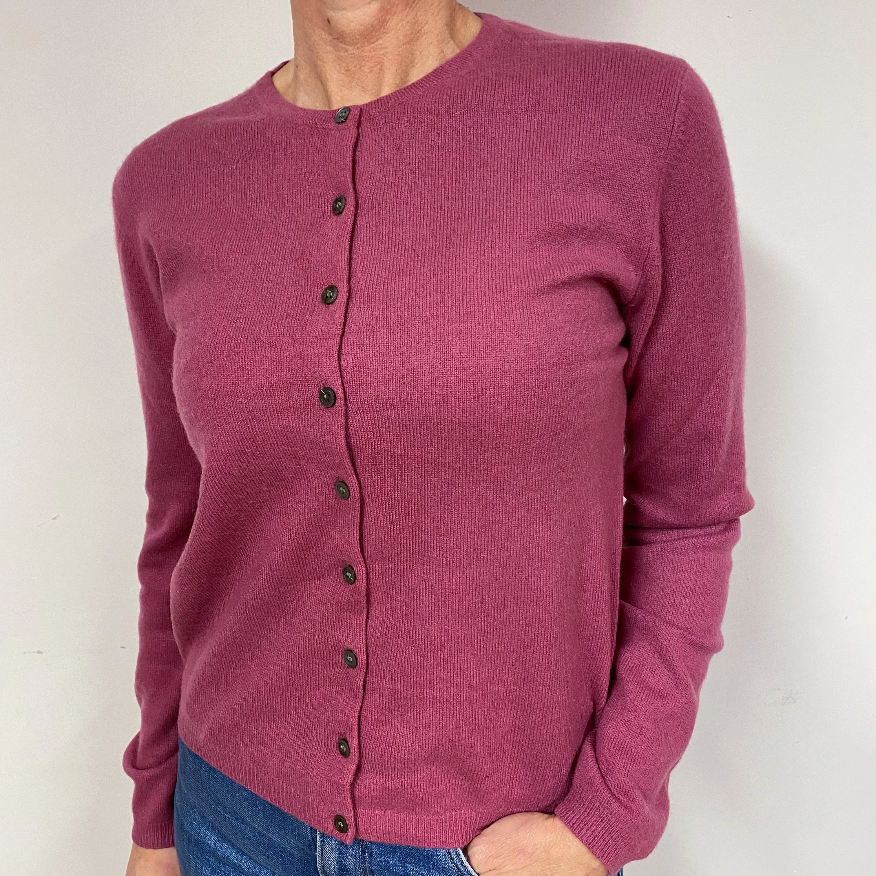 Heather Pink Cashmere Crew Neck Cardigan Medium