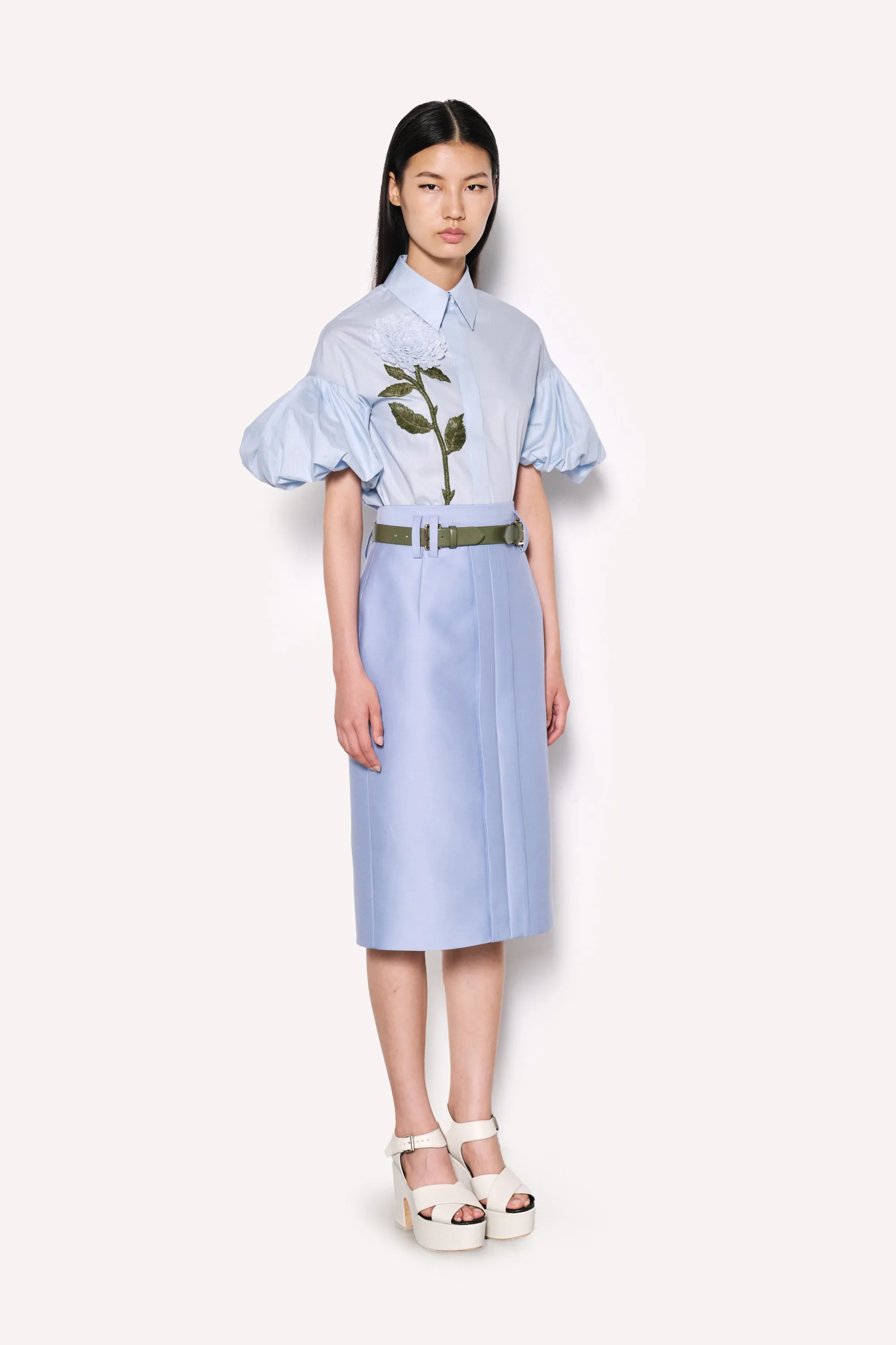 High-Waisted Midi Pencil Skirt