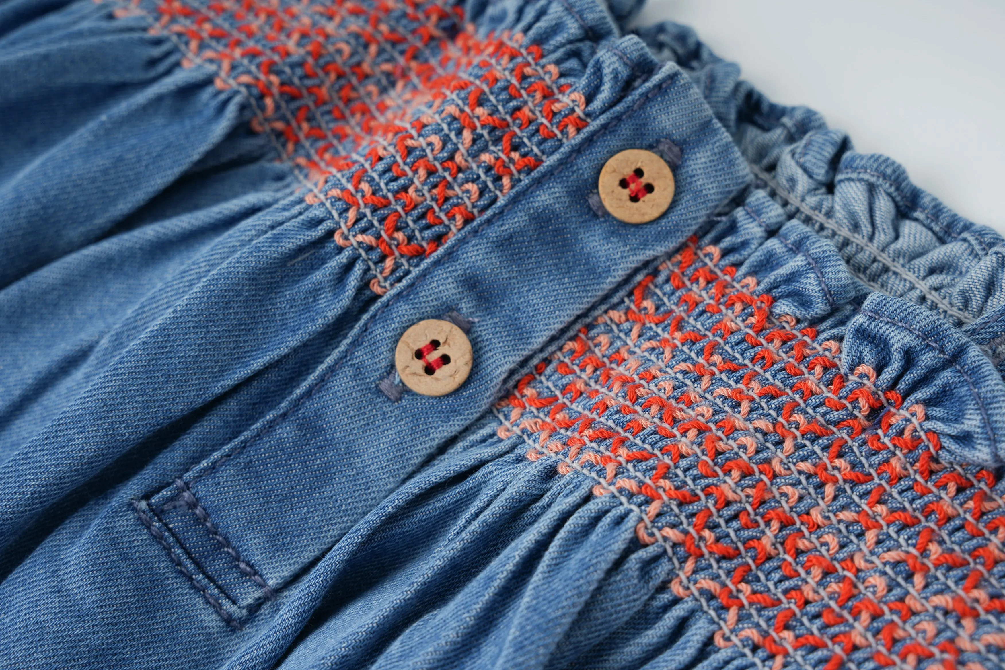 high yoke smocked jumper - denim