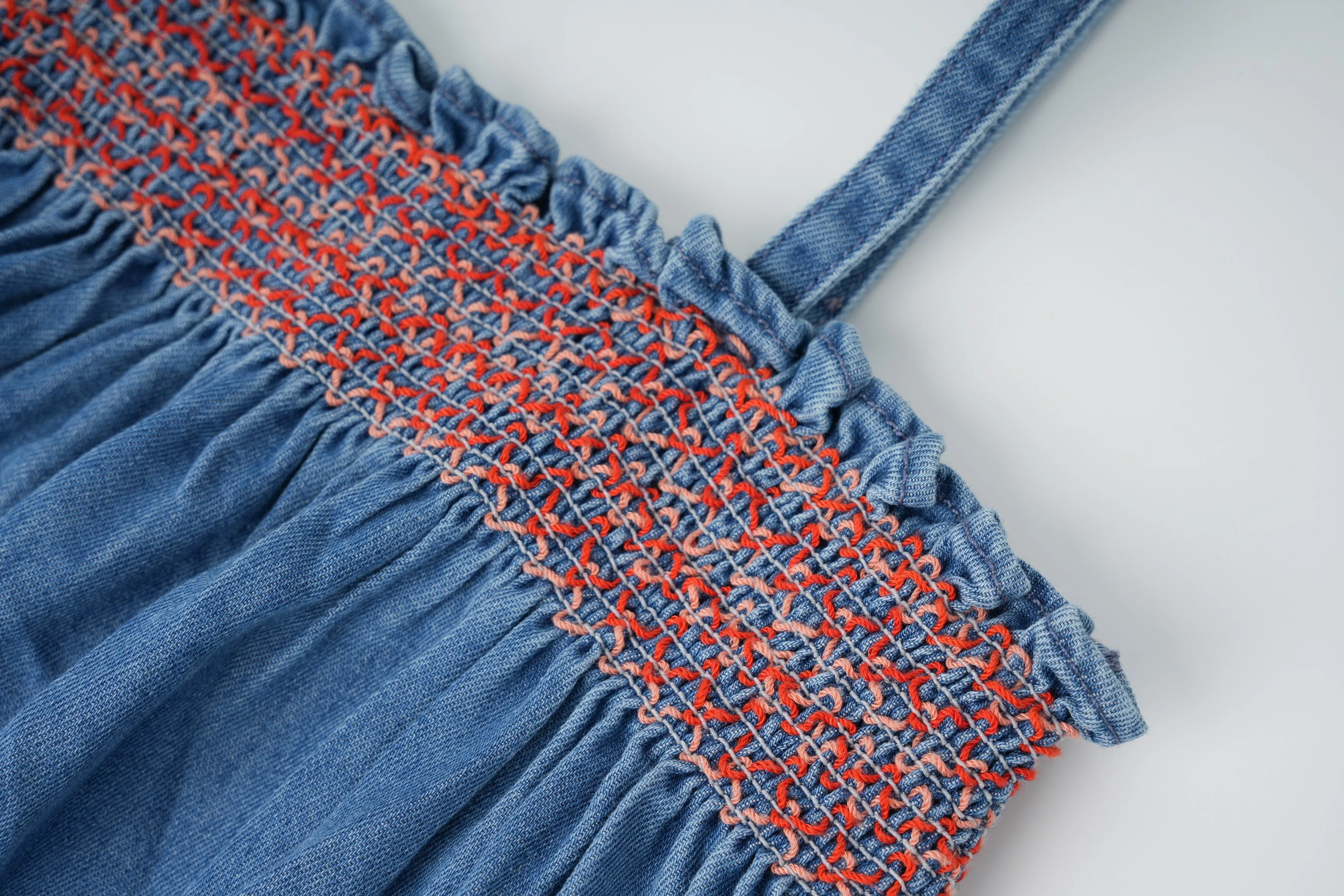 high yoke smocked jumper - denim