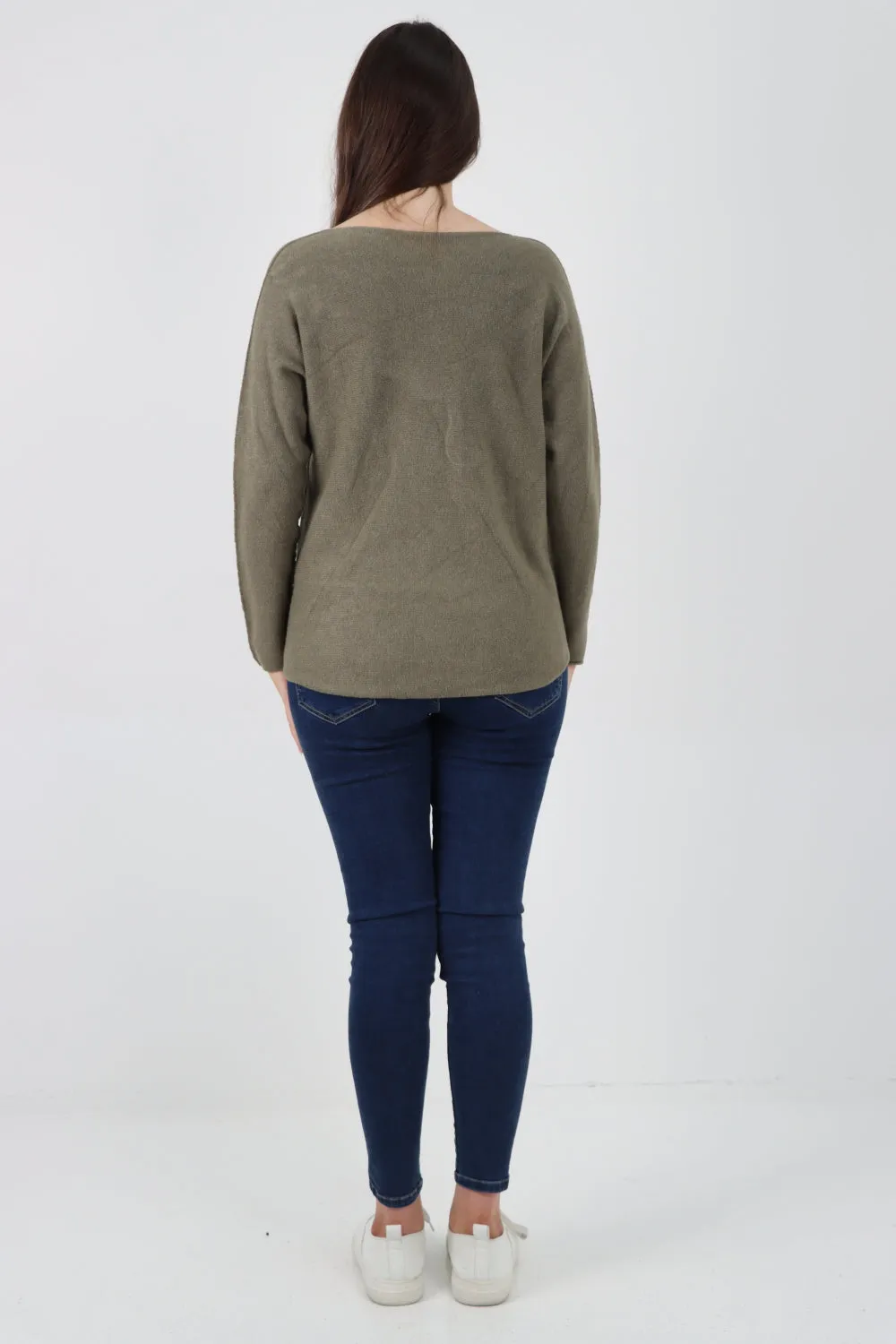 Italian Knitted V Neck Plain Basic Jumper Top