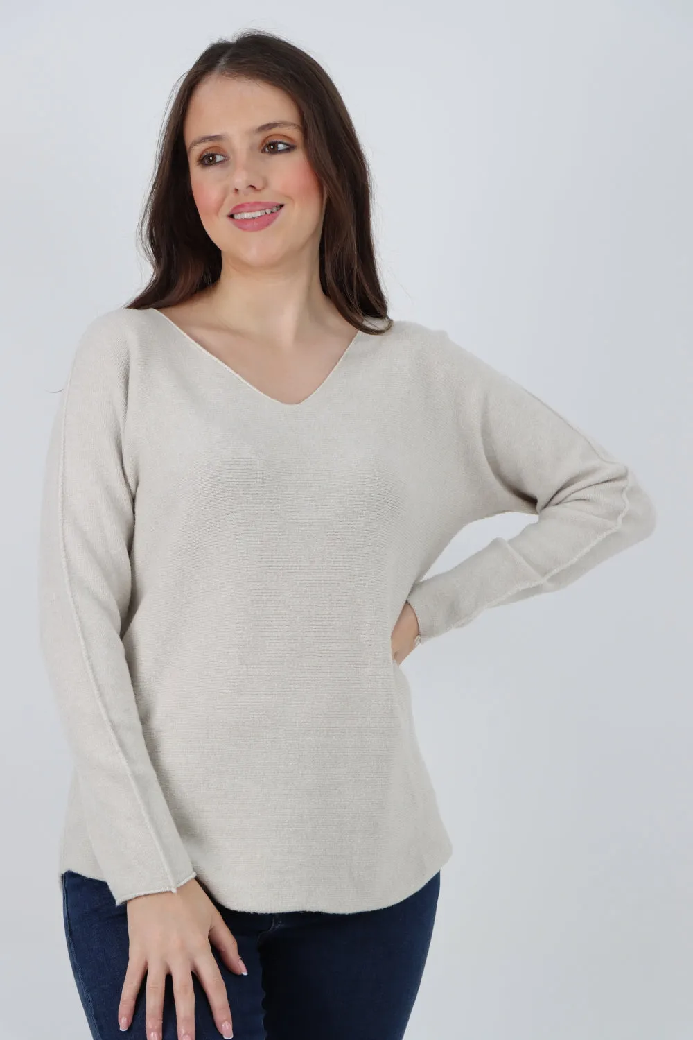 Italian Knitted V Neck Plain Basic Jumper Top