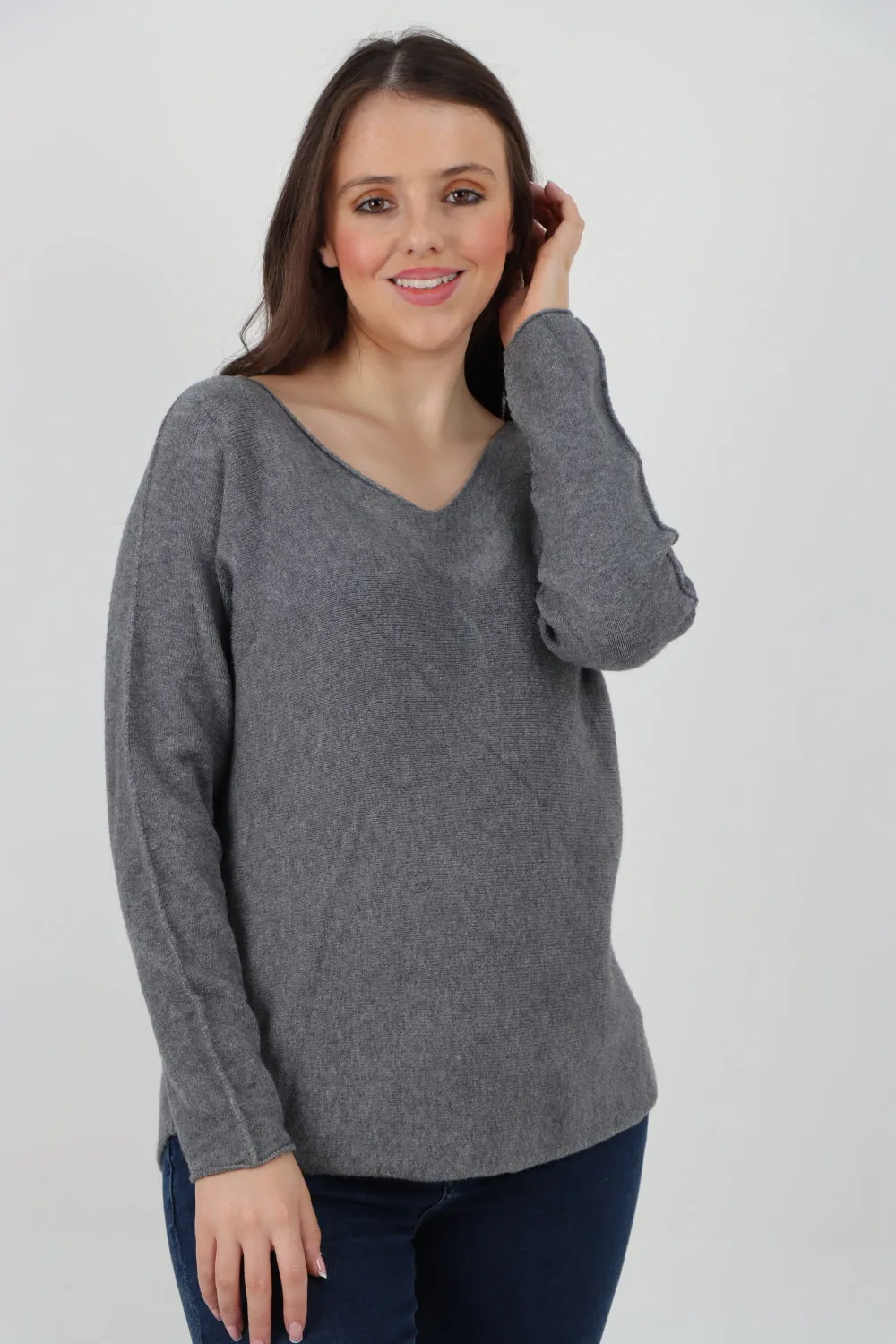 Italian Knitted V Neck Plain Basic Jumper Top