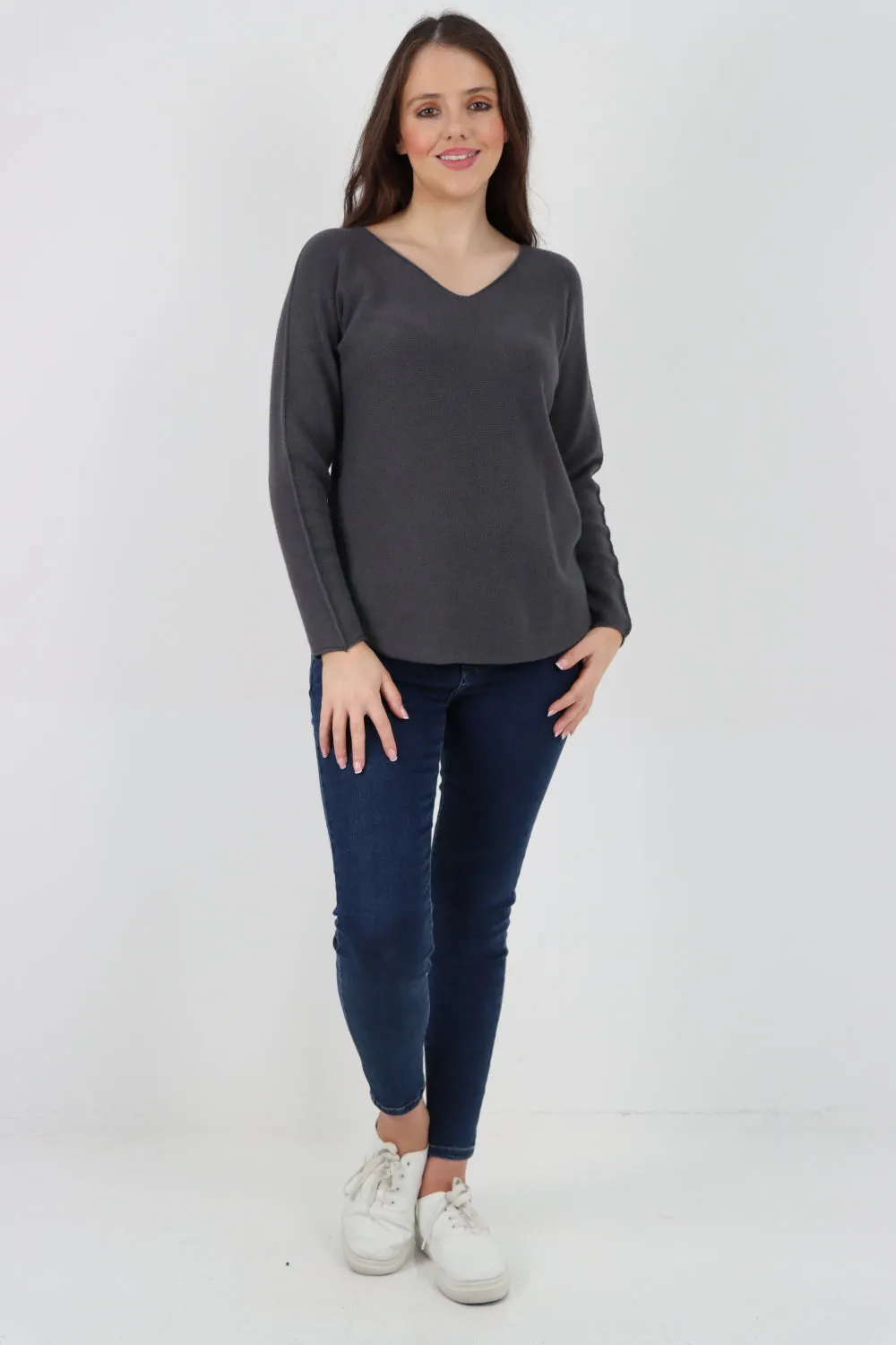 Italian Knitted V Neck Plain Basic Jumper Top