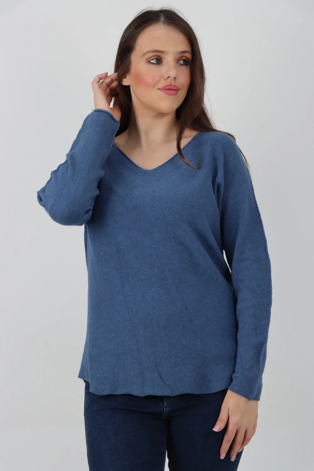 Italian Knitted V Neck Plain Basic Jumper Top