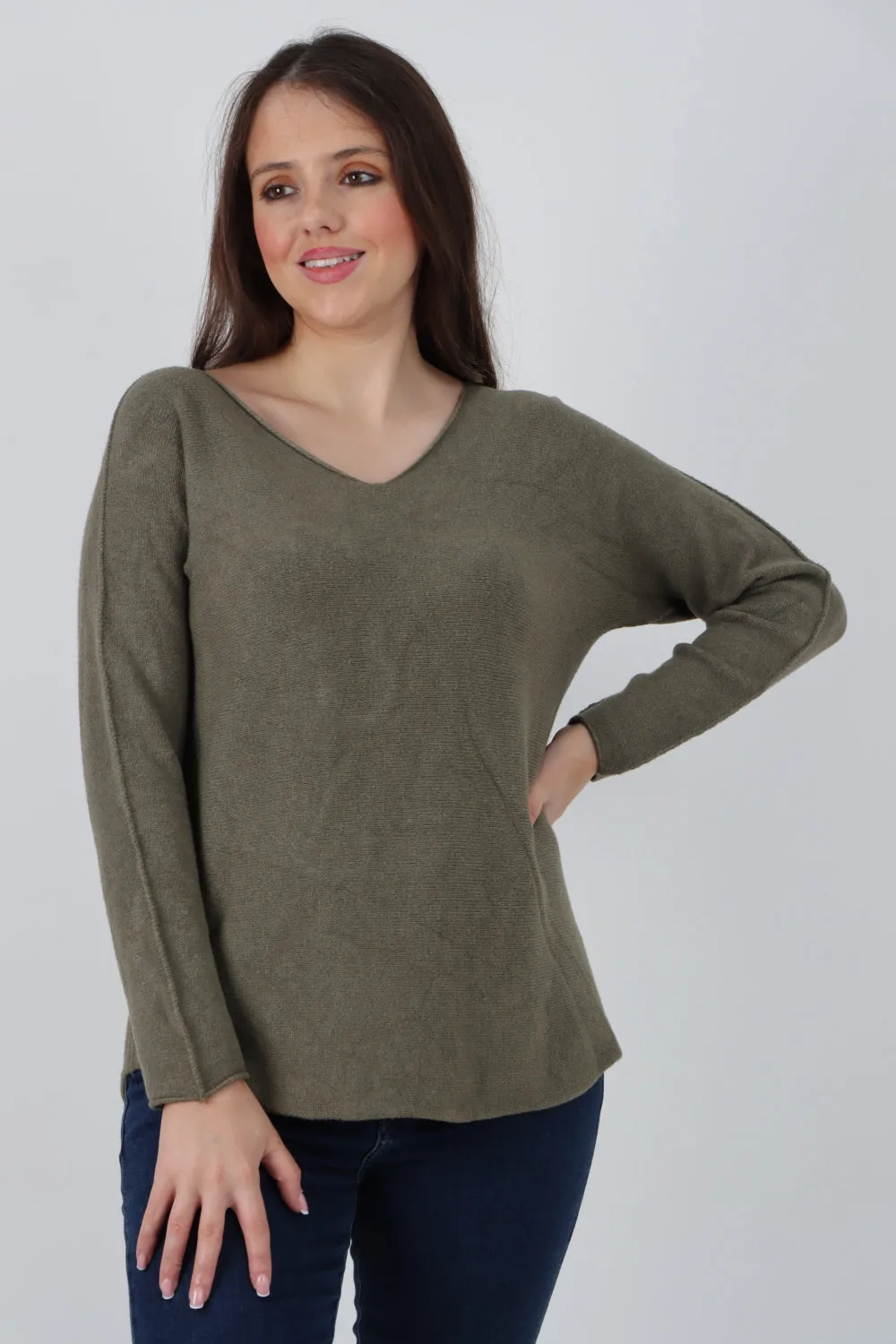 Italian Knitted V Neck Plain Basic Jumper Top