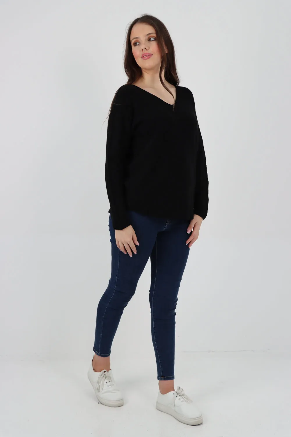 Italian Knitted V Neck Plain Basic Jumper Top