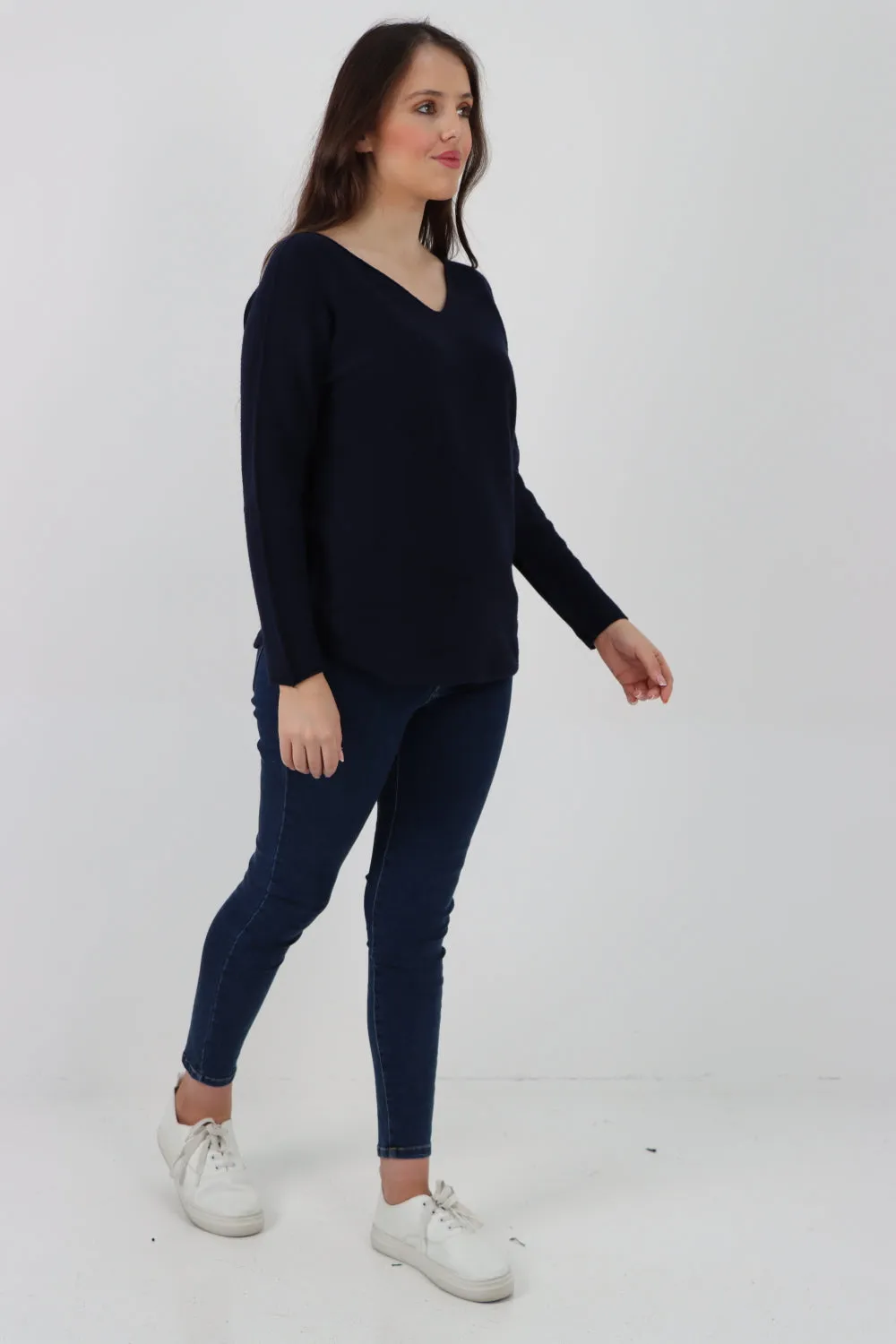 Italian Knitted V Neck Plain Basic Jumper Top
