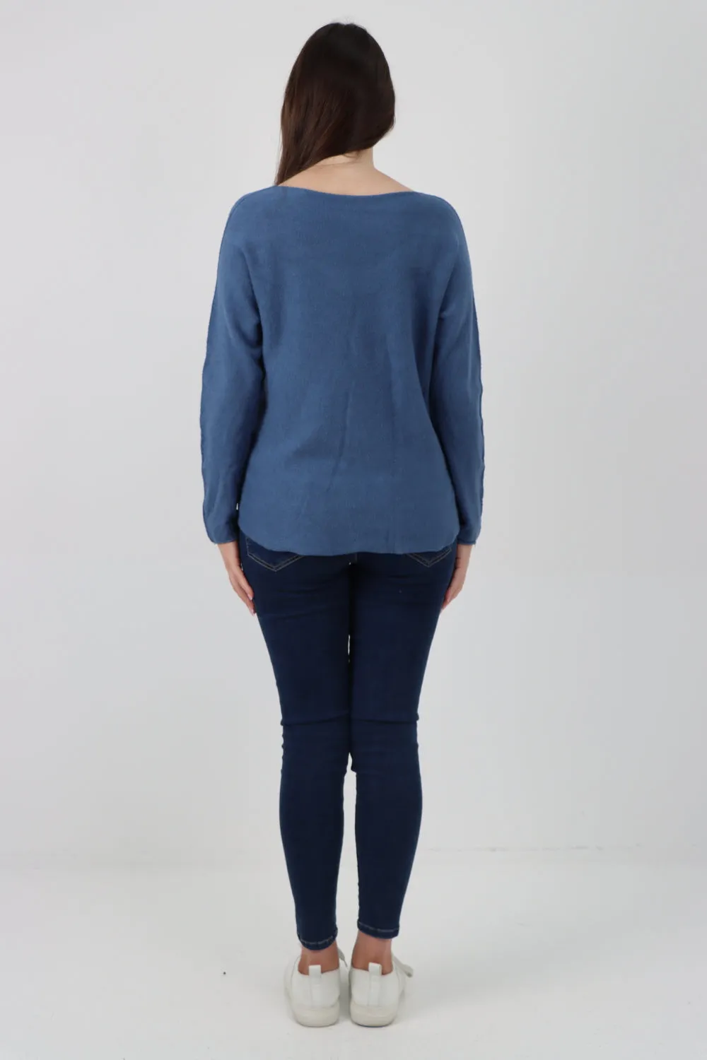 Italian Knitted V Neck Plain Basic Jumper Top