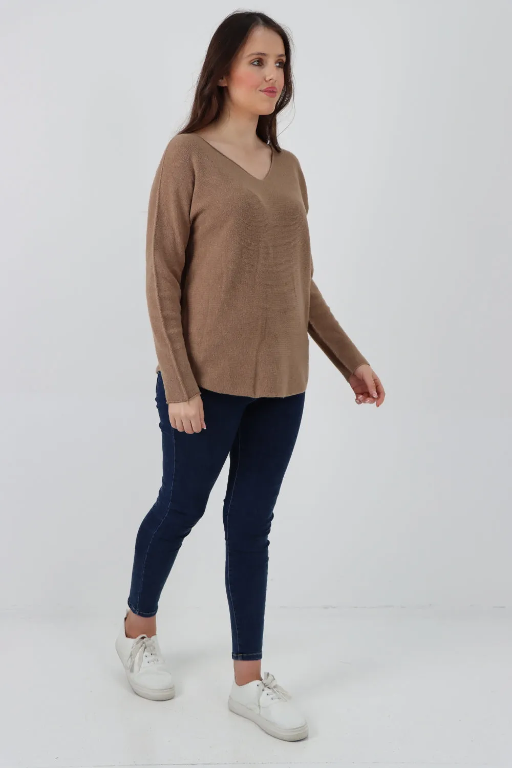 Italian Knitted V Neck Plain Basic Jumper Top