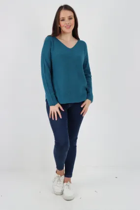 Italian Knitted V Neck Plain Basic Jumper Top