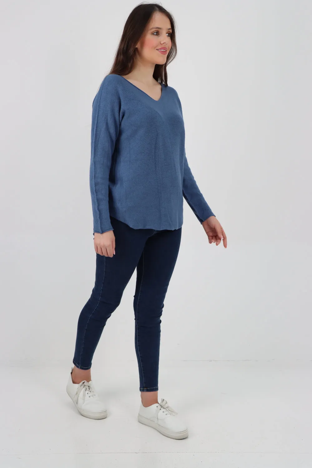 Italian Knitted V Neck Plain Basic Jumper Top