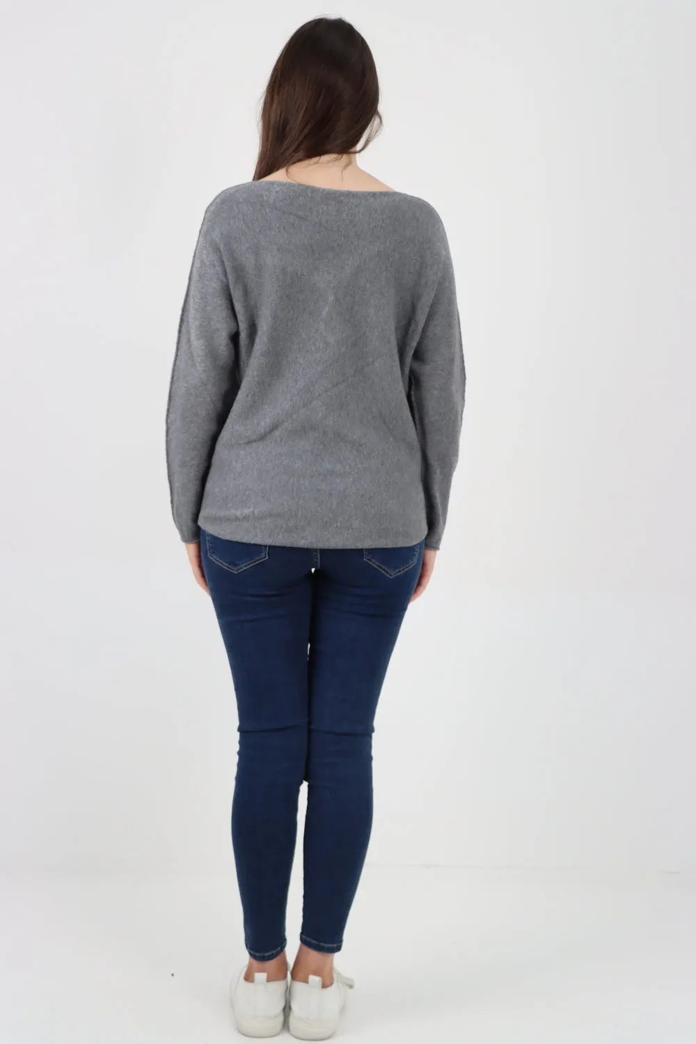 Italian Knitted V Neck Plain Basic Jumper Top