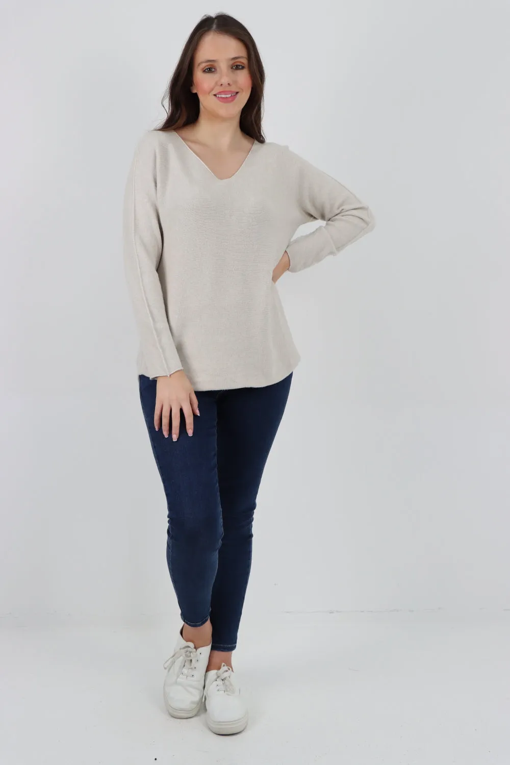 Italian Knitted V Neck Plain Basic Jumper Top