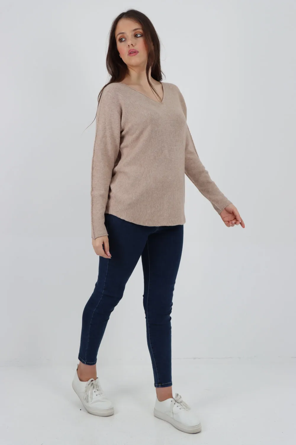 Italian Knitted V Neck Plain Basic Jumper Top
