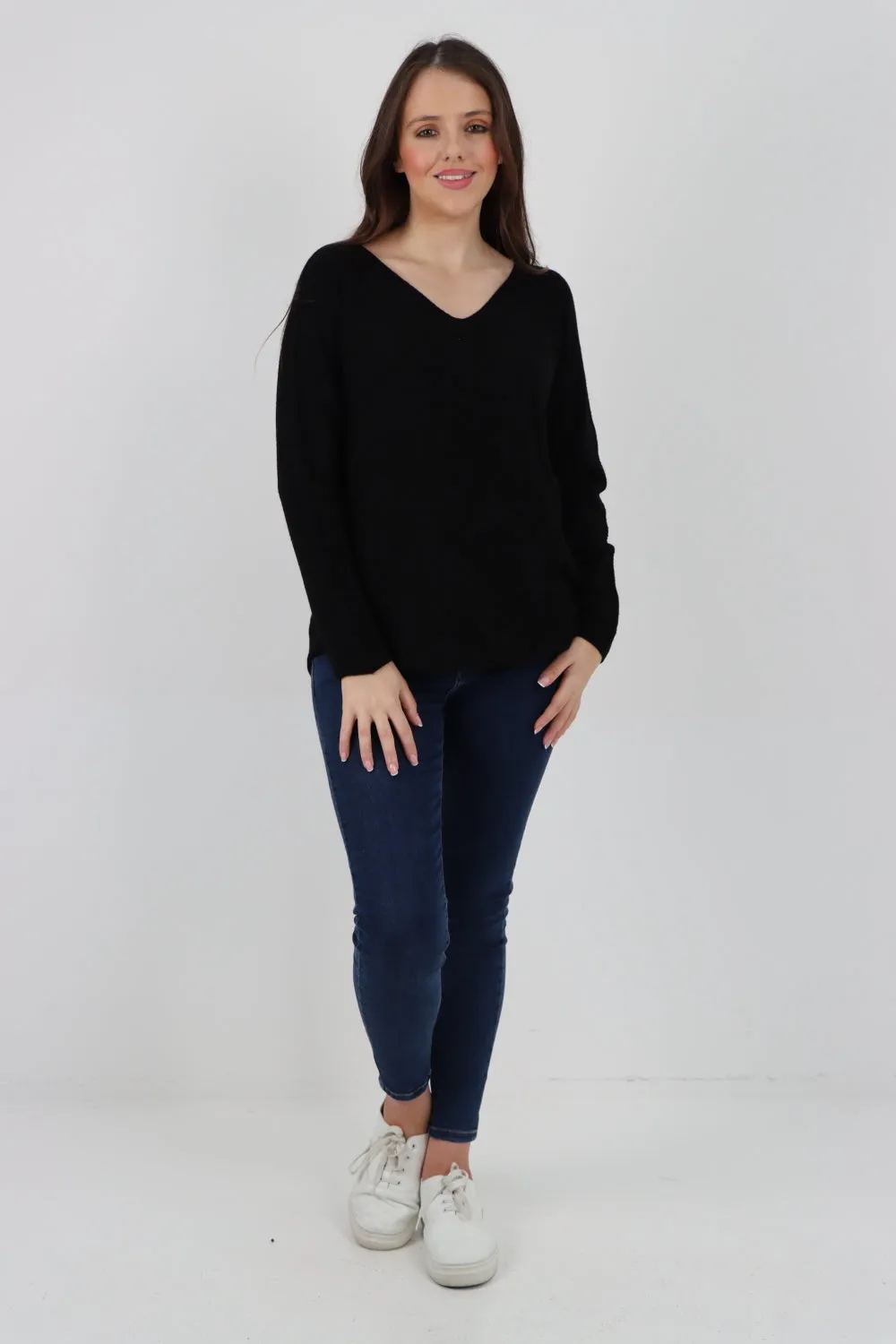 Italian Knitted V Neck Plain Basic Jumper Top