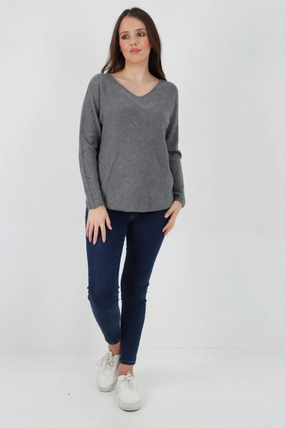 Italian Knitted V Neck Plain Basic Jumper Top