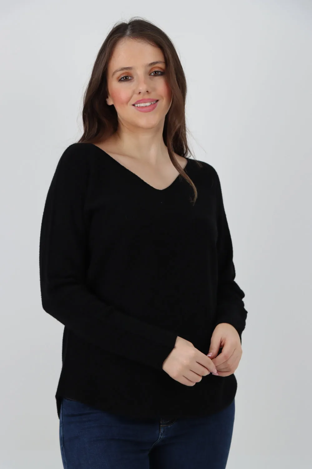 Italian Knitted V Neck Plain Basic Jumper Top