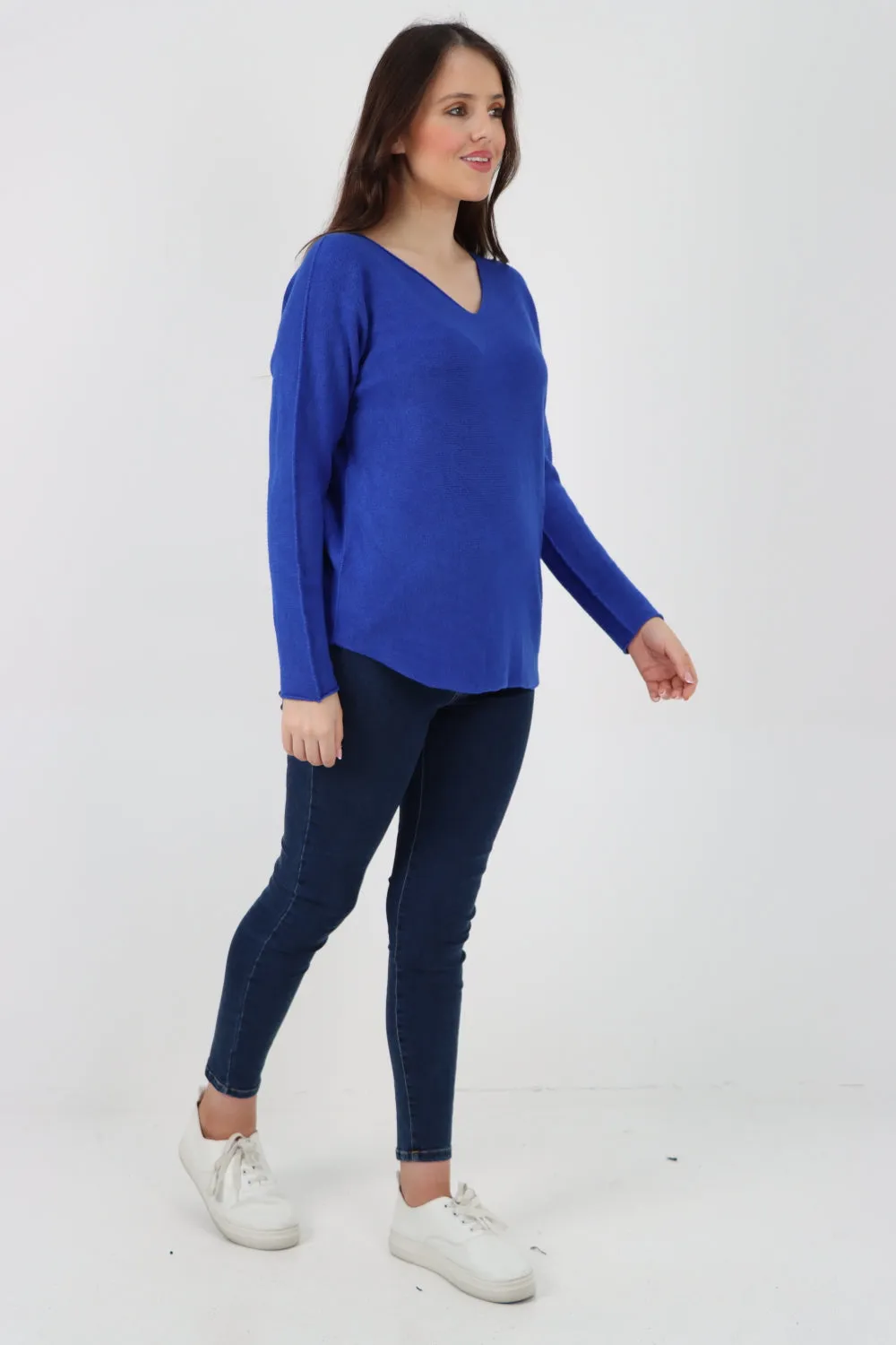 Italian Knitted V Neck Plain Basic Jumper Top
