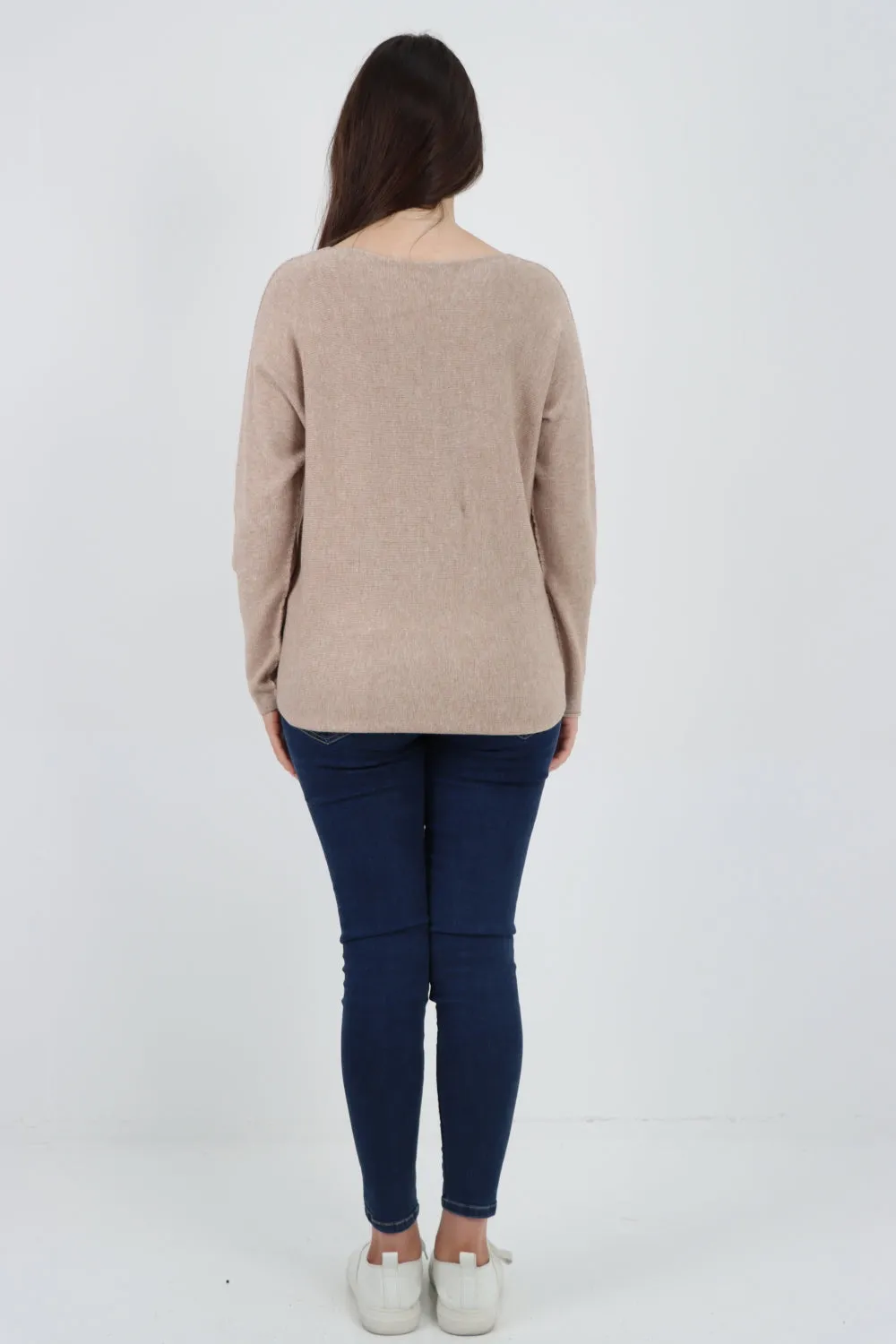 Italian Knitted V Neck Plain Basic Jumper Top
