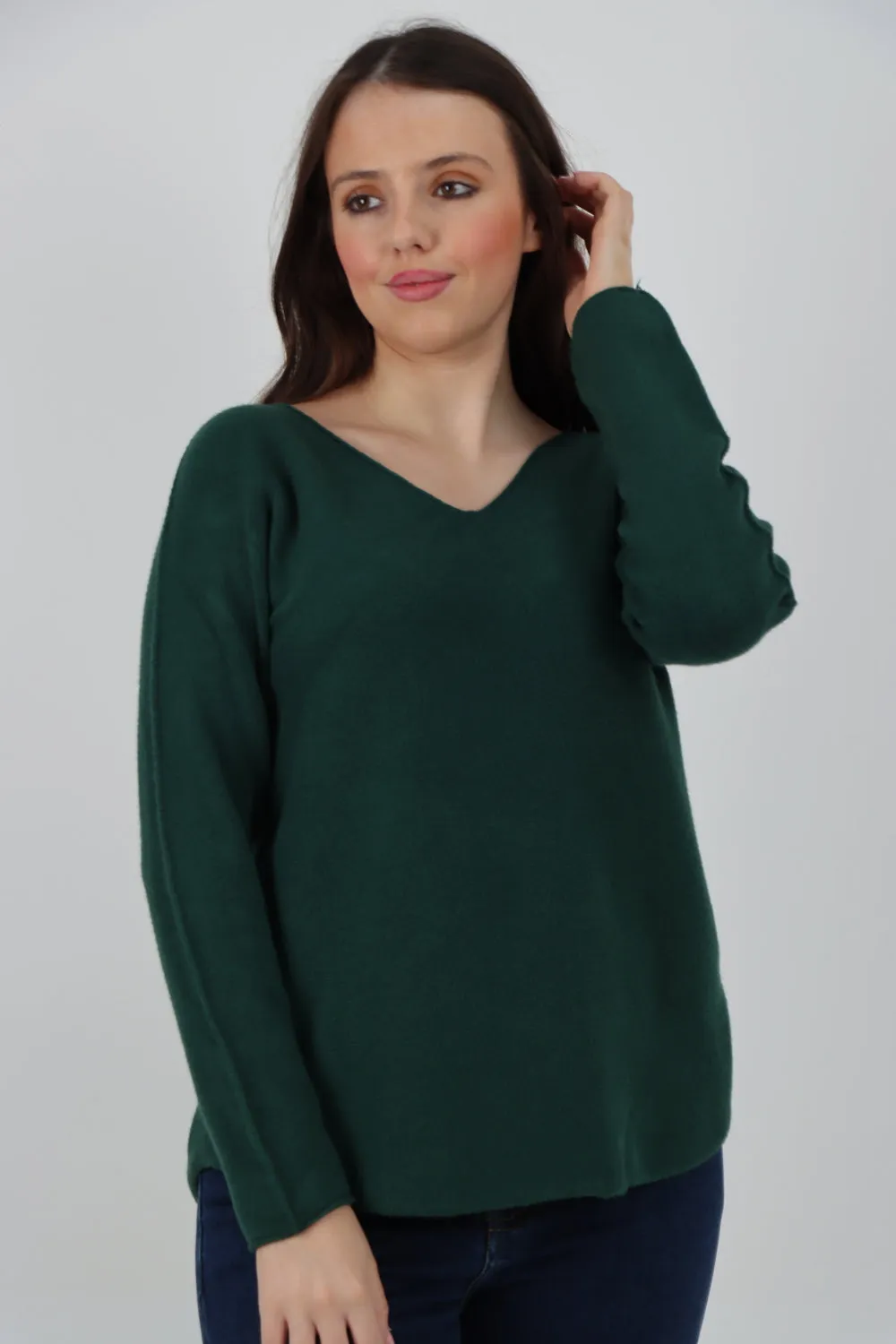 Italian Knitted V Neck Plain Basic Jumper Top