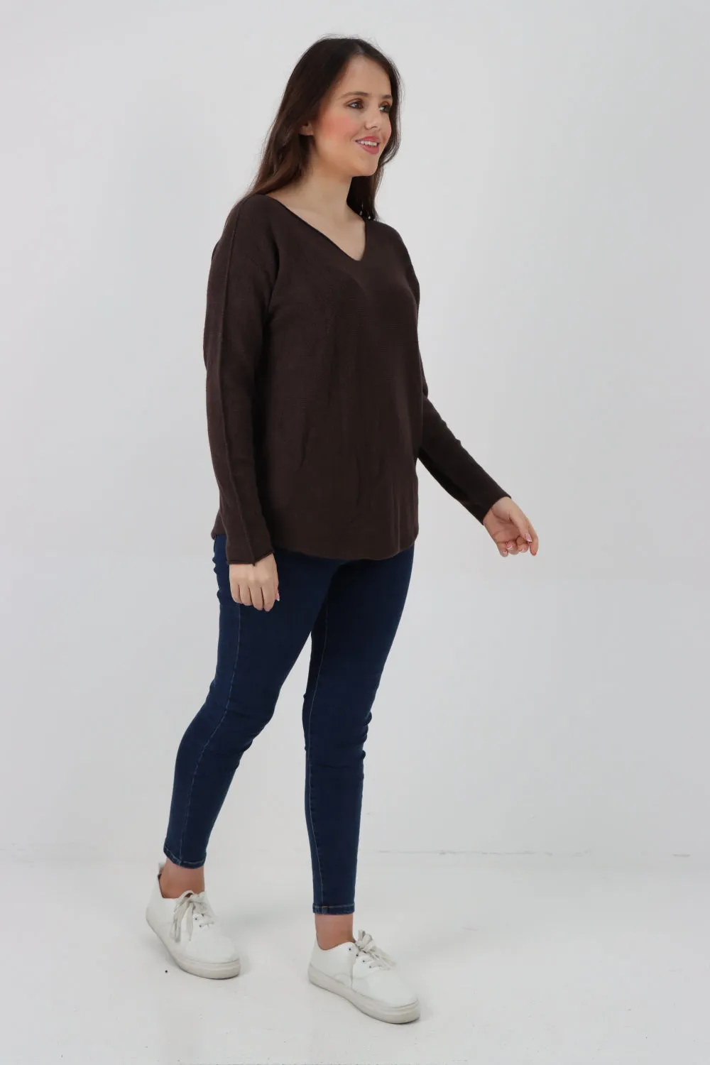 Italian Knitted V Neck Plain Basic Jumper Top