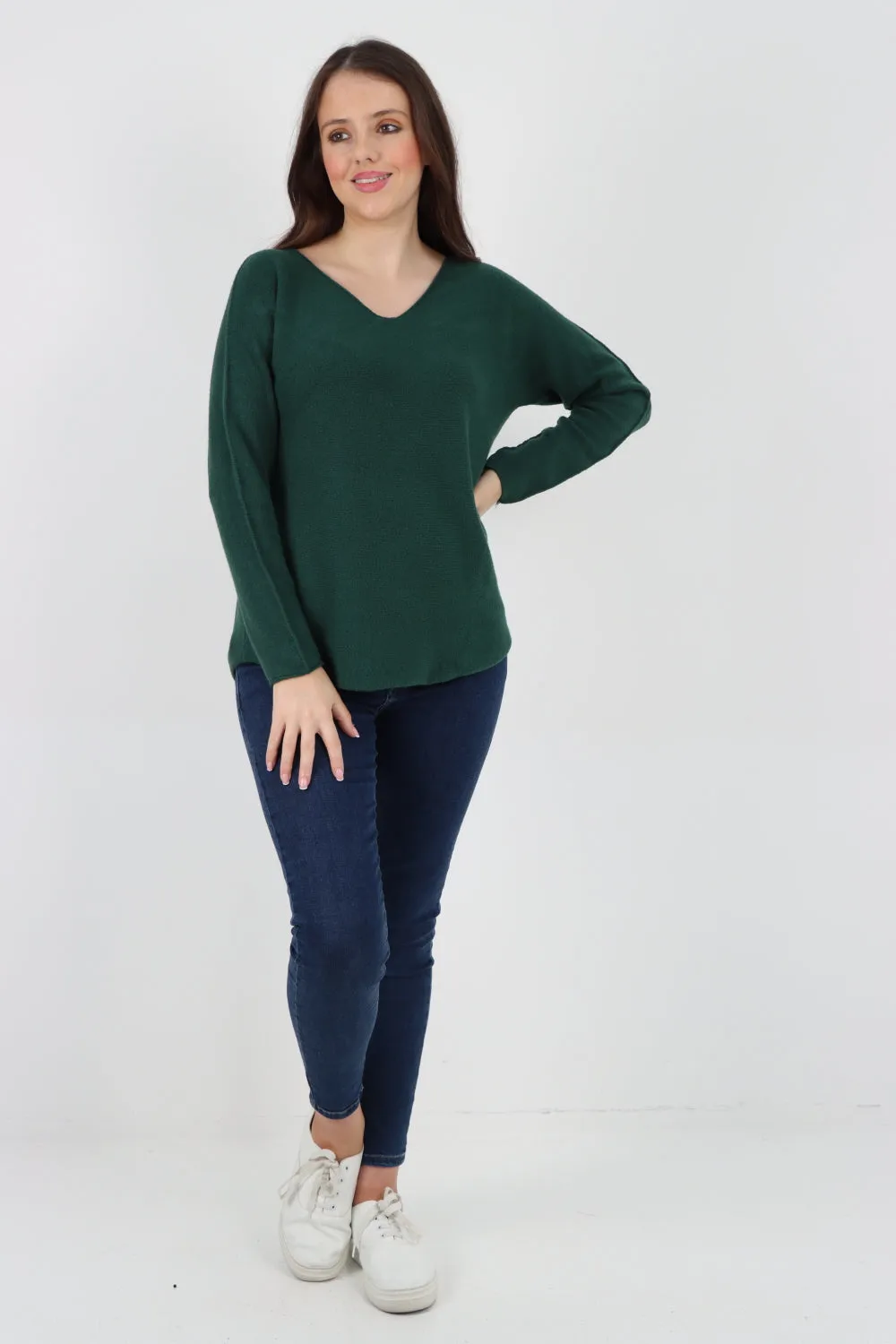 Italian Knitted V Neck Plain Basic Jumper Top