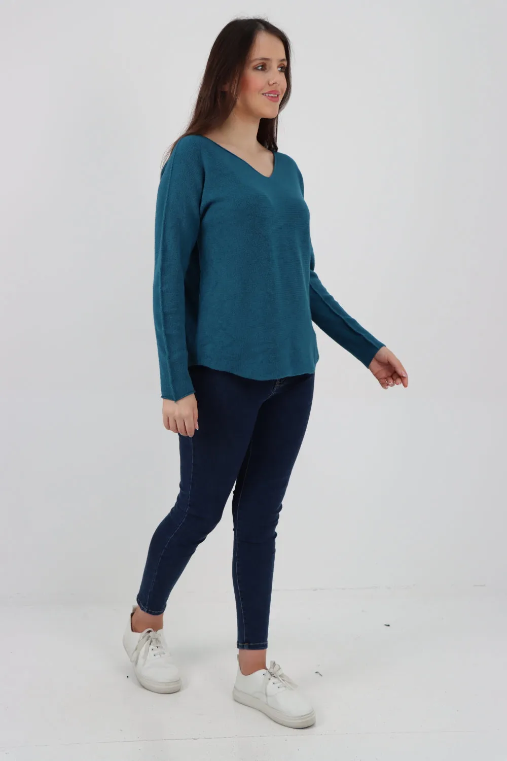 Italian Knitted V Neck Plain Basic Jumper Top