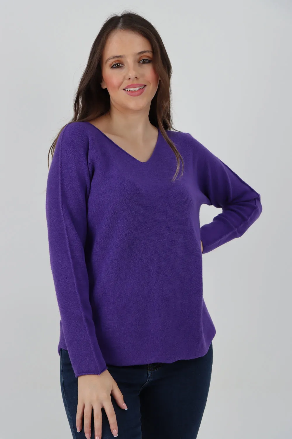Italian Knitted V Neck Plain Basic Jumper Top