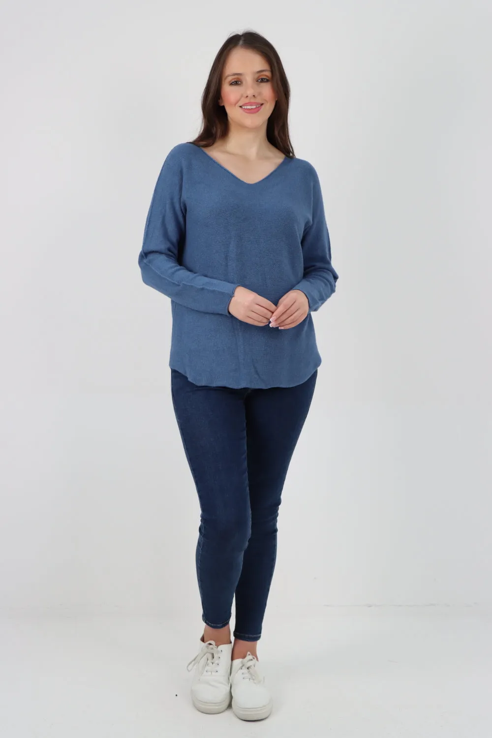 Italian Knitted V Neck Plain Basic Jumper Top