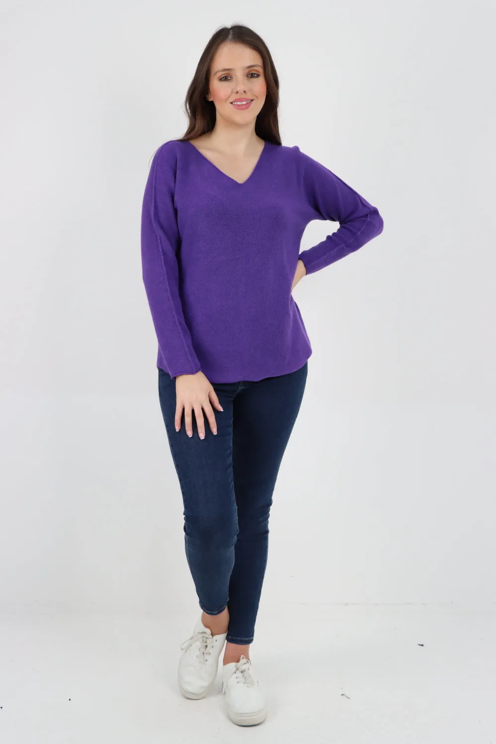 Italian Knitted V Neck Plain Basic Jumper Top