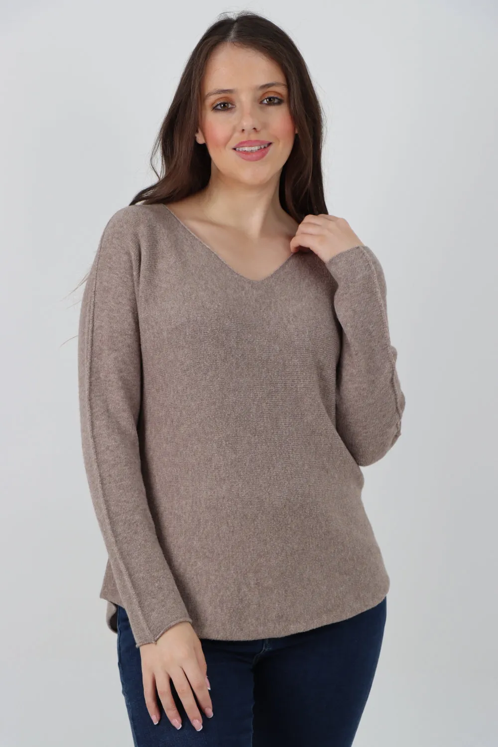 Italian Knitted V Neck Plain Basic Jumper Top