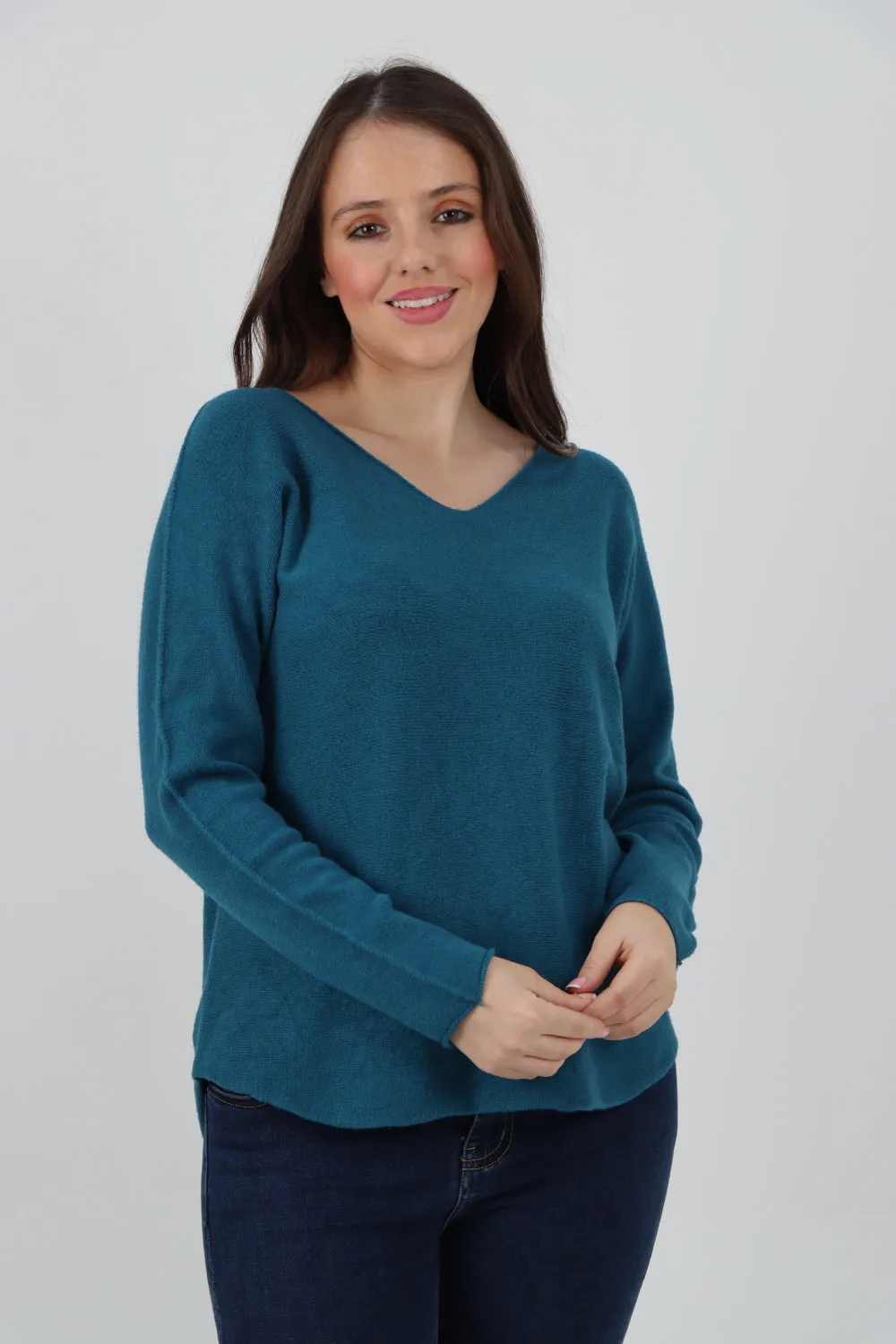 Italian Knitted V Neck Plain Basic Jumper Top