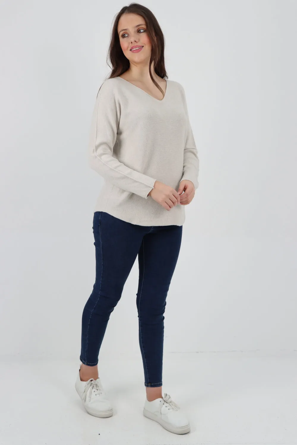 Italian Knitted V Neck Plain Basic Jumper Top