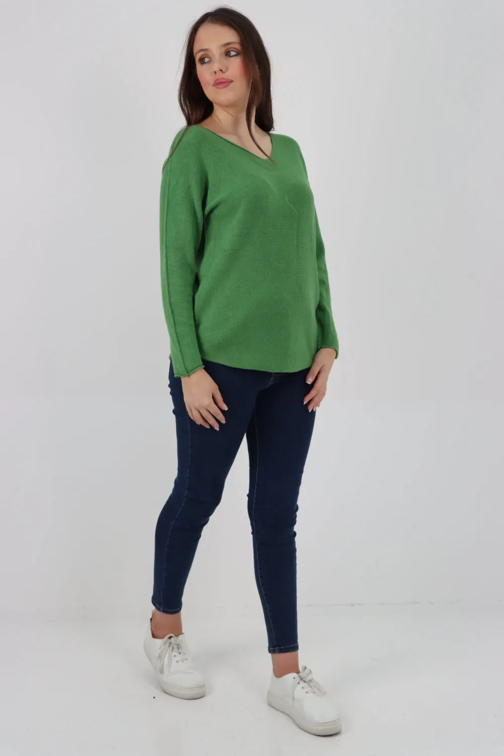 Italian Knitted V Neck Plain Basic Jumper Top
