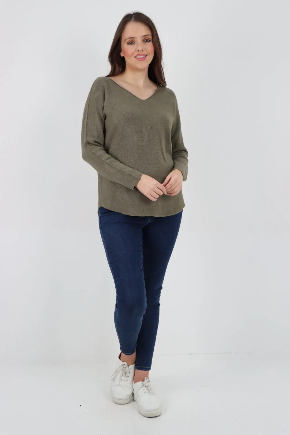 Italian Knitted V Neck Plain Basic Jumper Top