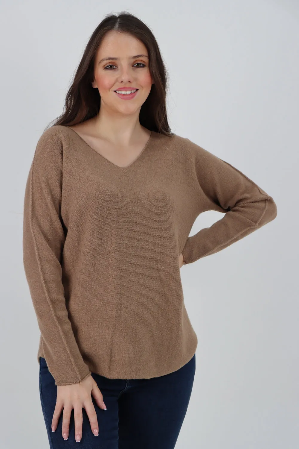 Italian Knitted V Neck Plain Basic Jumper Top