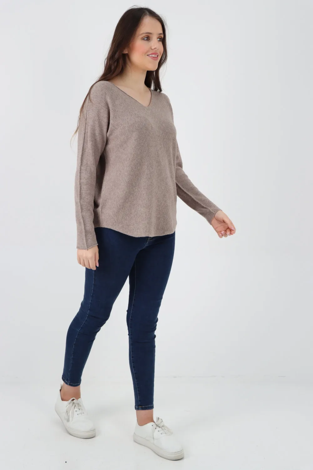 Italian Knitted V Neck Plain Basic Jumper Top