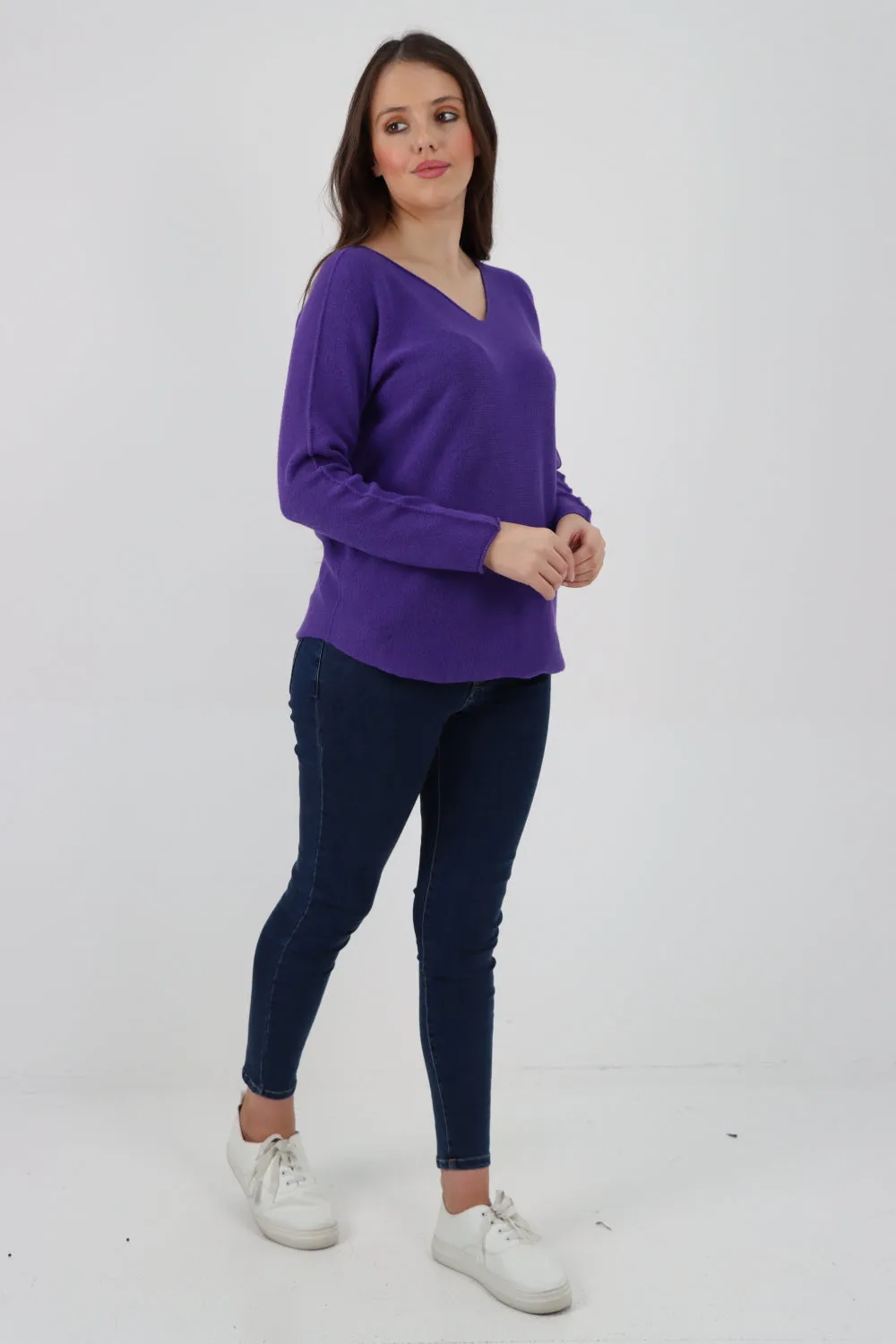 Italian Knitted V Neck Plain Basic Jumper Top
