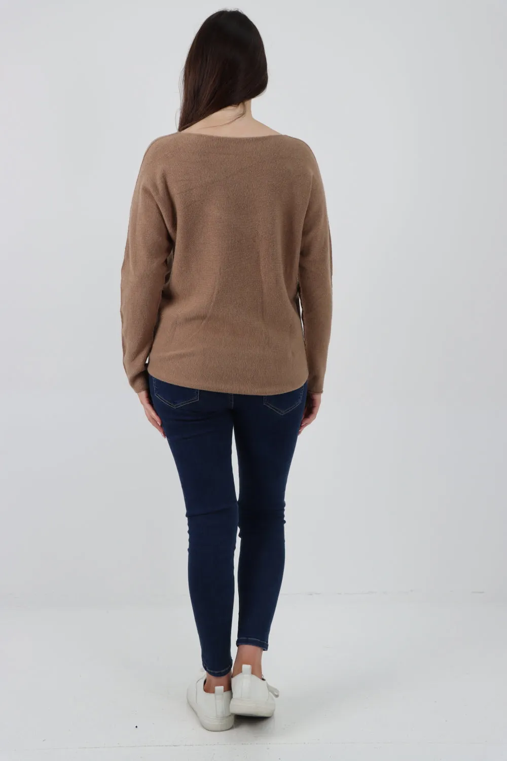 Italian Knitted V Neck Plain Basic Jumper Top