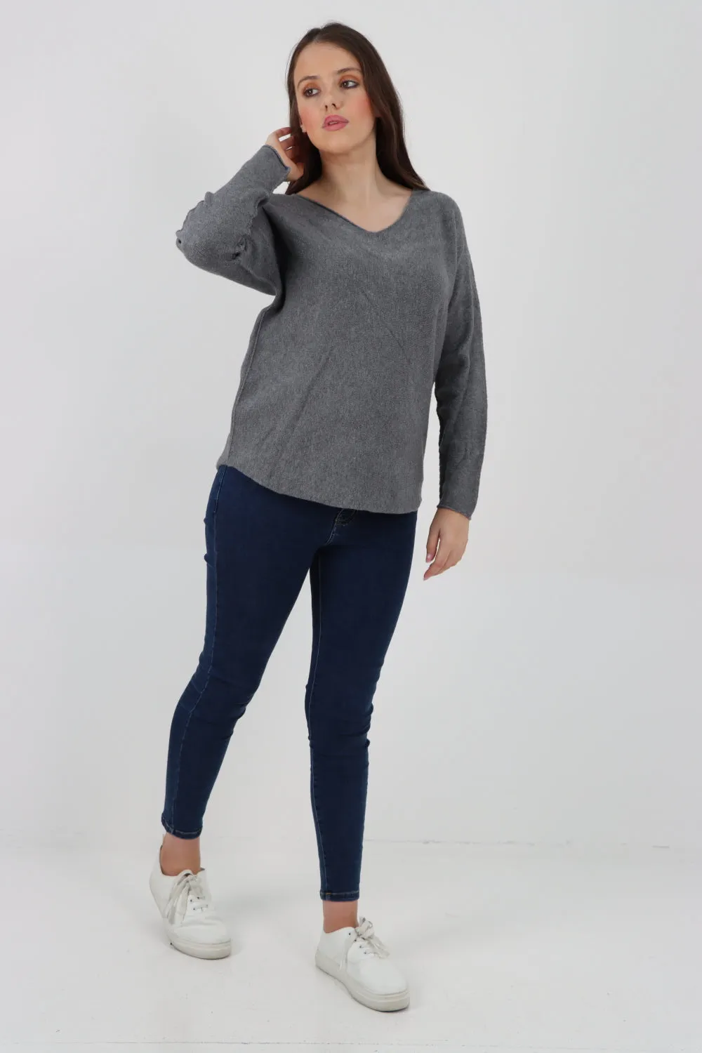 Italian Knitted V Neck Plain Basic Jumper Top
