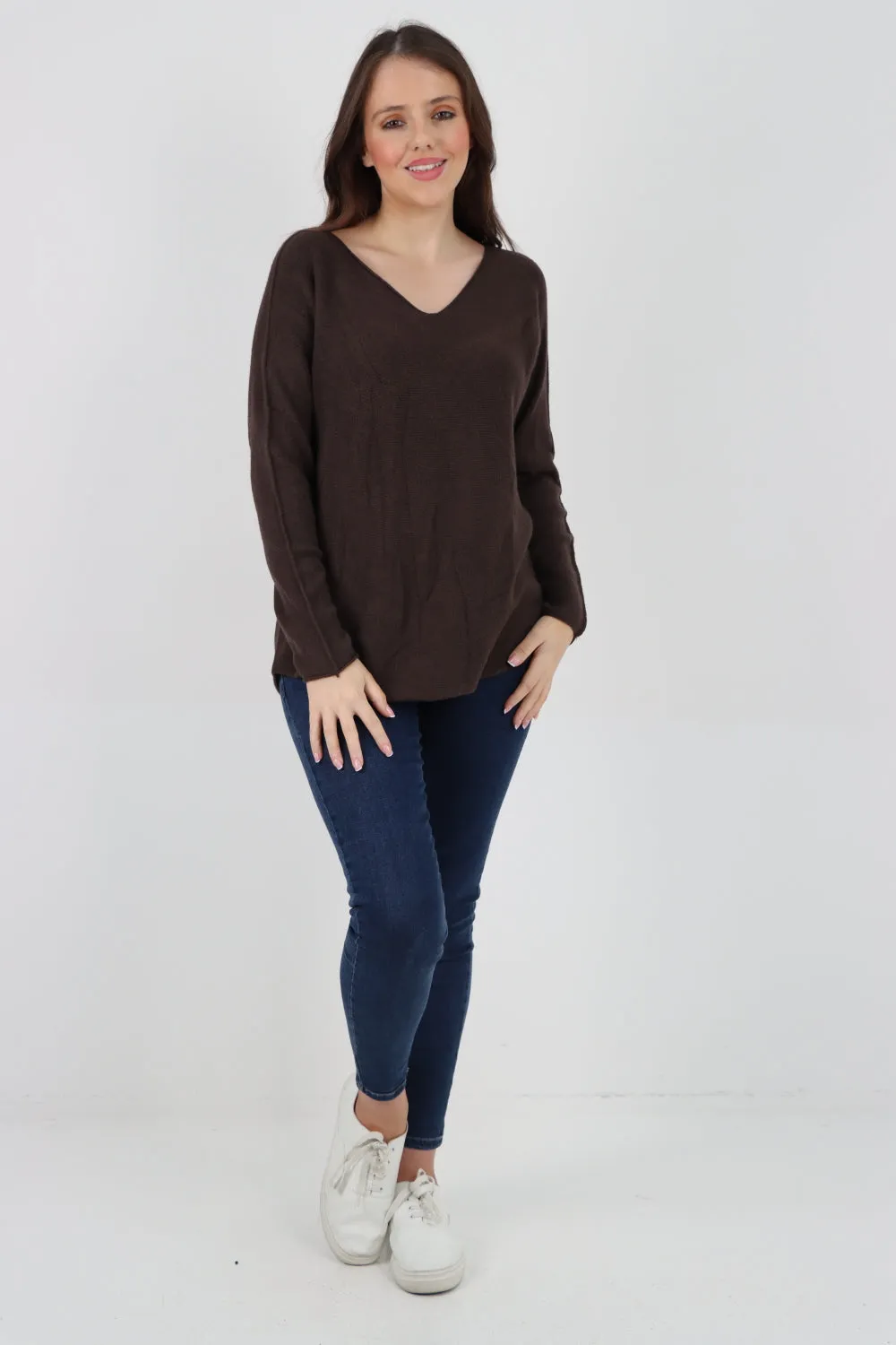 Italian Knitted V Neck Plain Basic Jumper Top