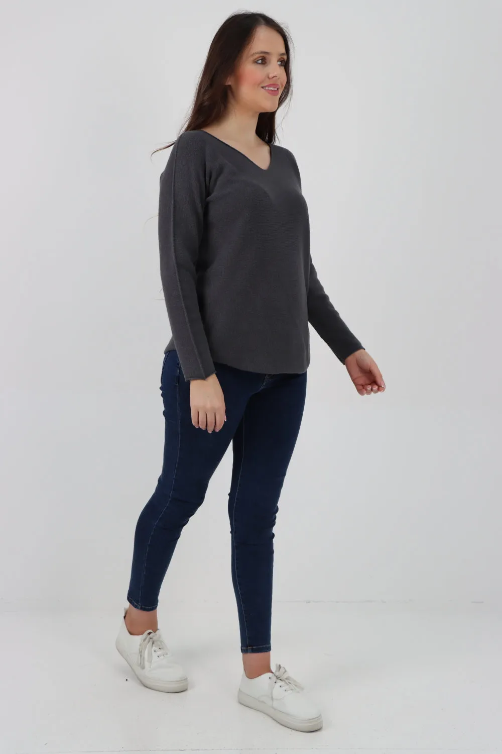Italian Knitted V Neck Plain Basic Jumper Top