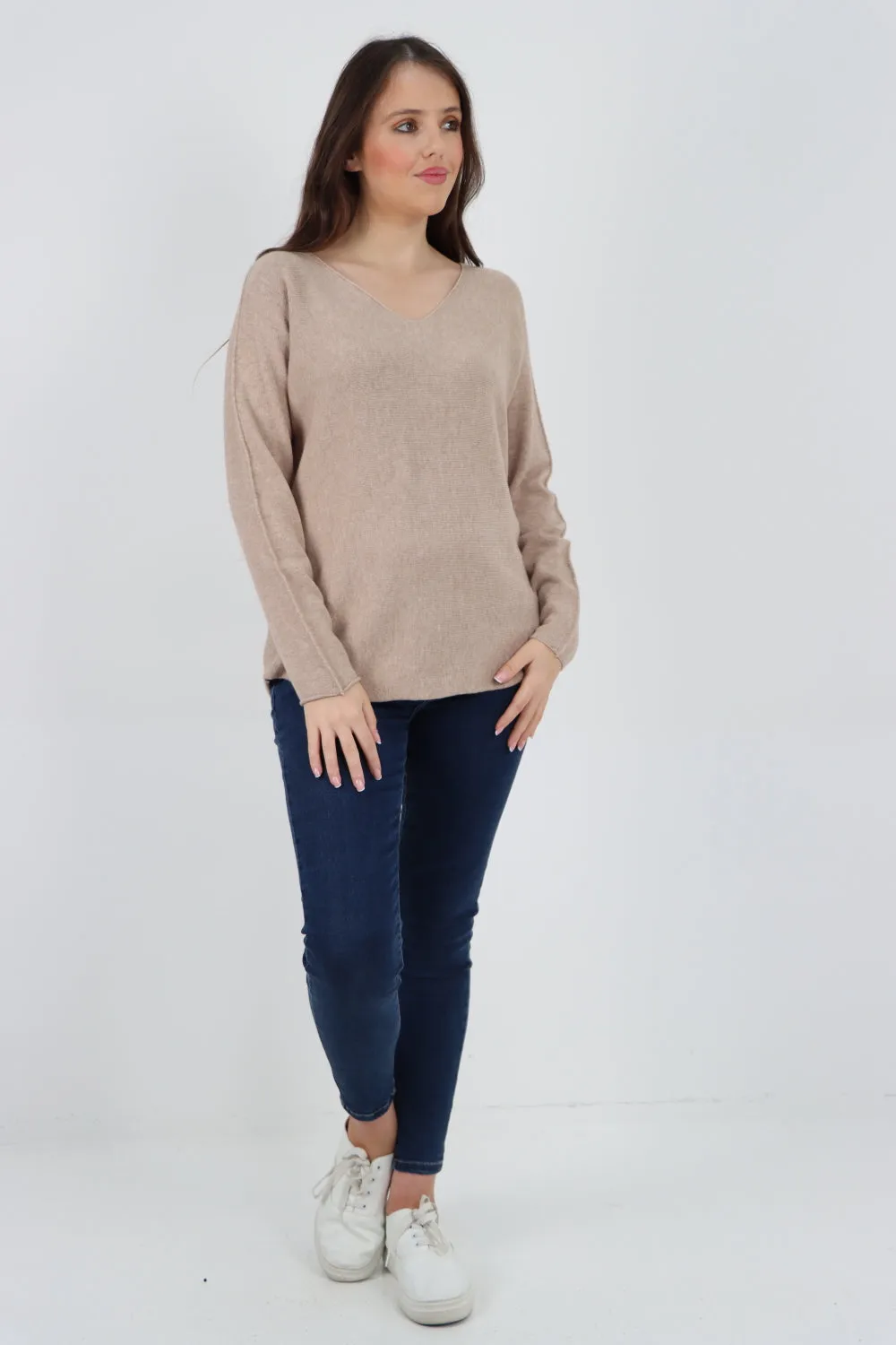 Italian Knitted V Neck Plain Basic Jumper Top