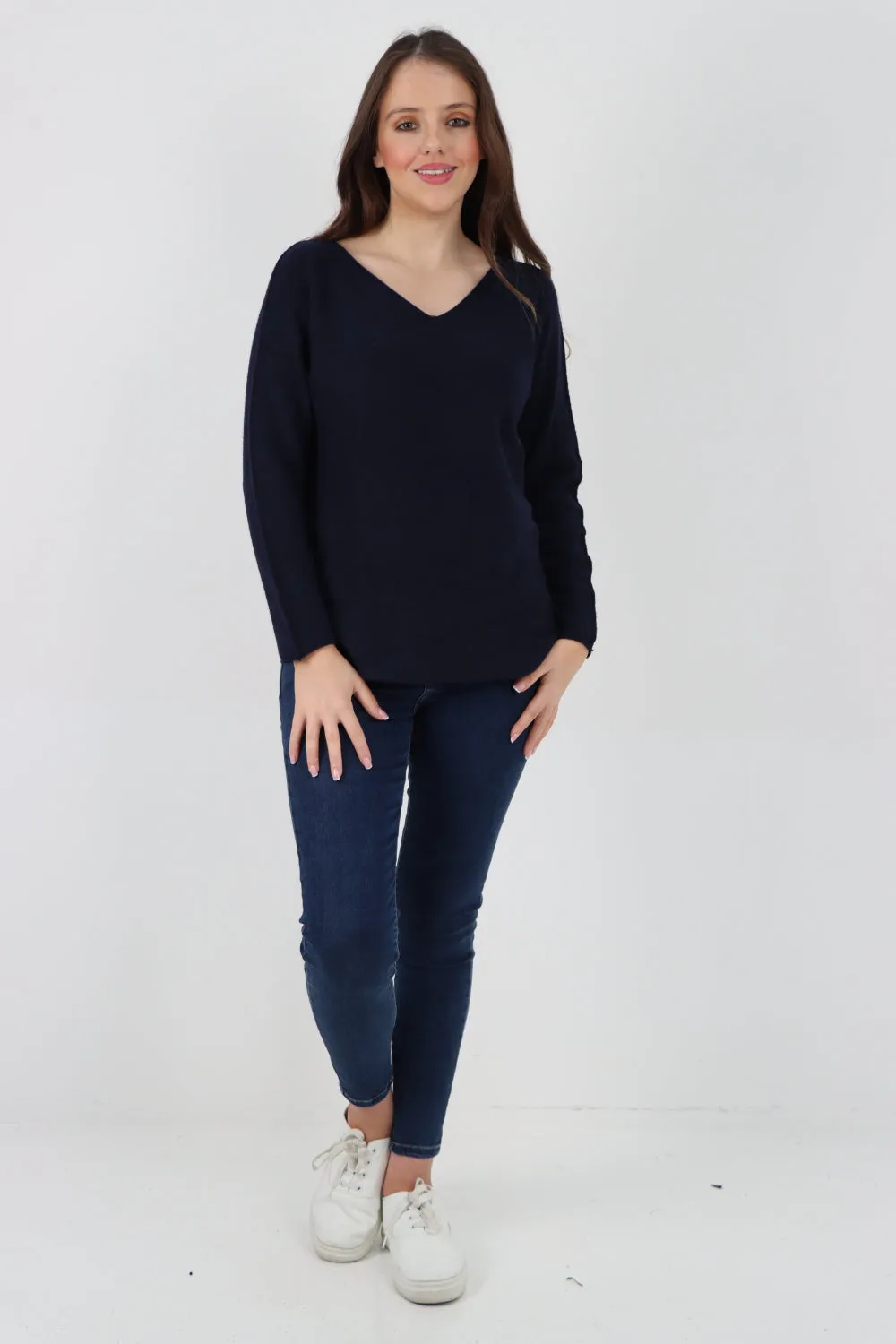 Italian Knitted V Neck Plain Basic Jumper Top